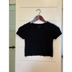 AEO Studio Cropped Baby Tee with Lace Detail